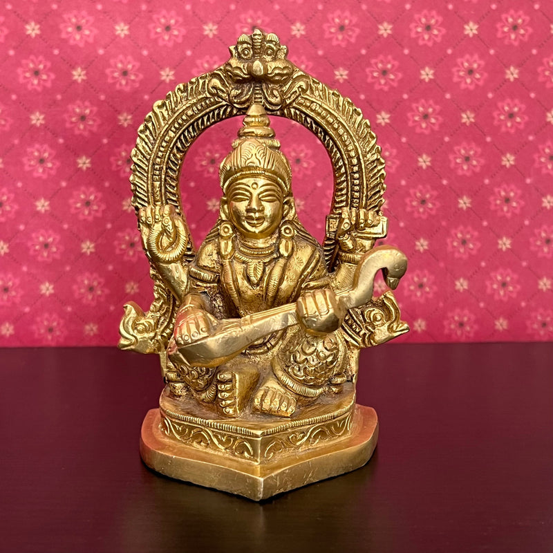4.4 Inches Lakshmi Ganesh Saraswati Brass Idol - Decorative Home Decor - Crafts N Chisel - Indian Home Decor USA