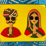 Welcome Couple Lippan Art Wall Hanging - Clay Mirror Wall Decor - Crafts N Chisel - Indian Home Decor USA
