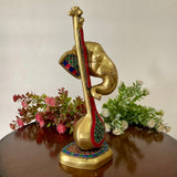 Ganesha With Veena Brass Idol - Ganpati Decorative Statue for Home Decor - Crafts N Chisel - Indian Home Decor USA