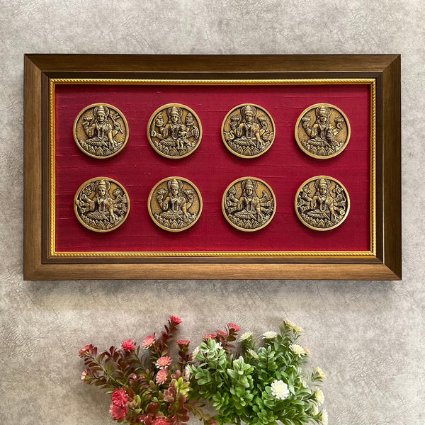 Ashtalakshmi Brass Divine Wall Hanging With Frame - Crafts N Chisel - Indian Home Decor USA