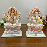 6 Inches Lakshmi Ganesha Marble Dust & Resin Idol - Hindu God Statue - Decorative Murti - Crafts N Chisel - Indian Home Decor USA