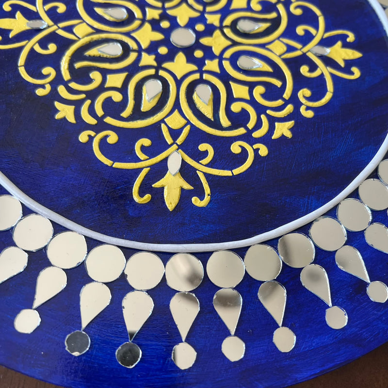 12 Inches Mandala Lippan Art Wall Hanging - Clay Mirror Wall Decor - Crafts N Chisel - Indian Home Decor USA