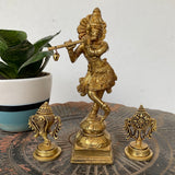 6 Inch Lord Krishna Brass Idol And Shanku Chakra Home Decor - Pooja murti - Crafts N Chisel - Indian Home Decor USA