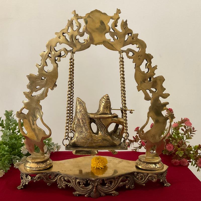 Radha Krishna Swing Brass Idol - Krishna Statue For Home Decor - Crafts N Chisel - Indian Home Decor USA