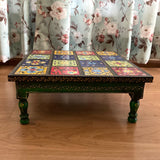 14 Inches Ceramic Tile Wooden Chowki For Idols And Pooja - Crafts N Chisel - Indian Home Decor USA