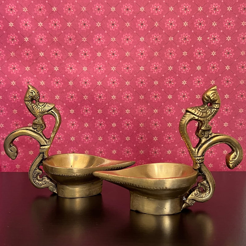 Peacock Diya Brass lamp (Set of 2) - Pooja Decor - Crafts N Chisel - Indian Home Decor USA