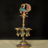 22 Inches Handmade Standing Brass Diya Lamp With Stonework (Set of 2) - Antique finish - Crafts N Chisel - Indian Home Decor USA