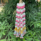 Pink White Artificial Lotus Garland With Bell Set of 10 Pcs - Crafts N Chisel - Indian Home Decor USA