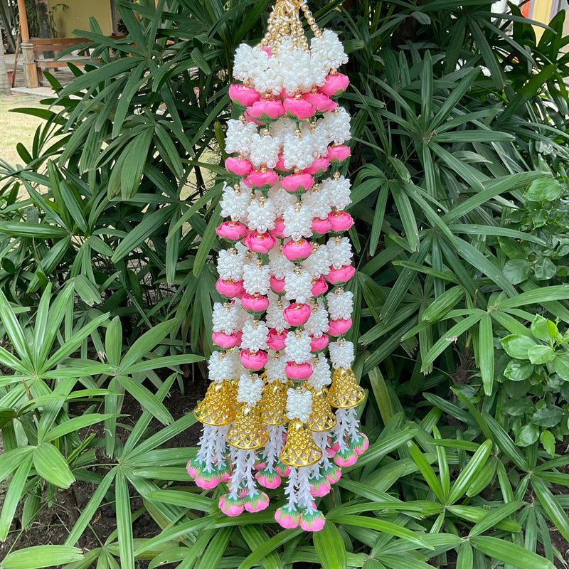Pink White Artificial Lotus Garland With Bell Set of 10 Pcs - Crafts N Chisel - Indian Home Decor USA