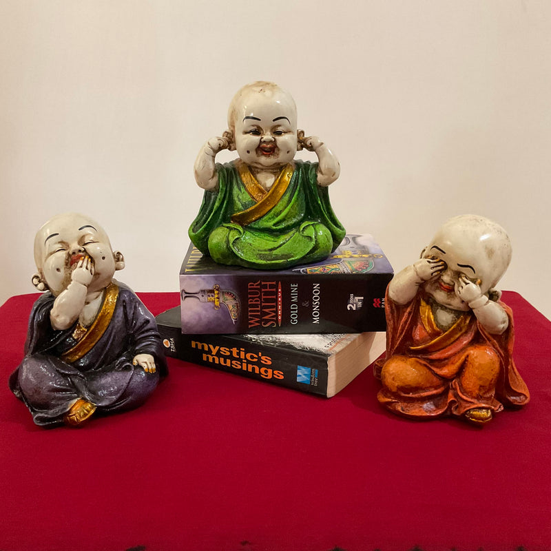 Little Monk Buddha (Set of 3) - Religious Idol - Decorative Collectible - Crafts N Chisel - Indian Home Decor USA