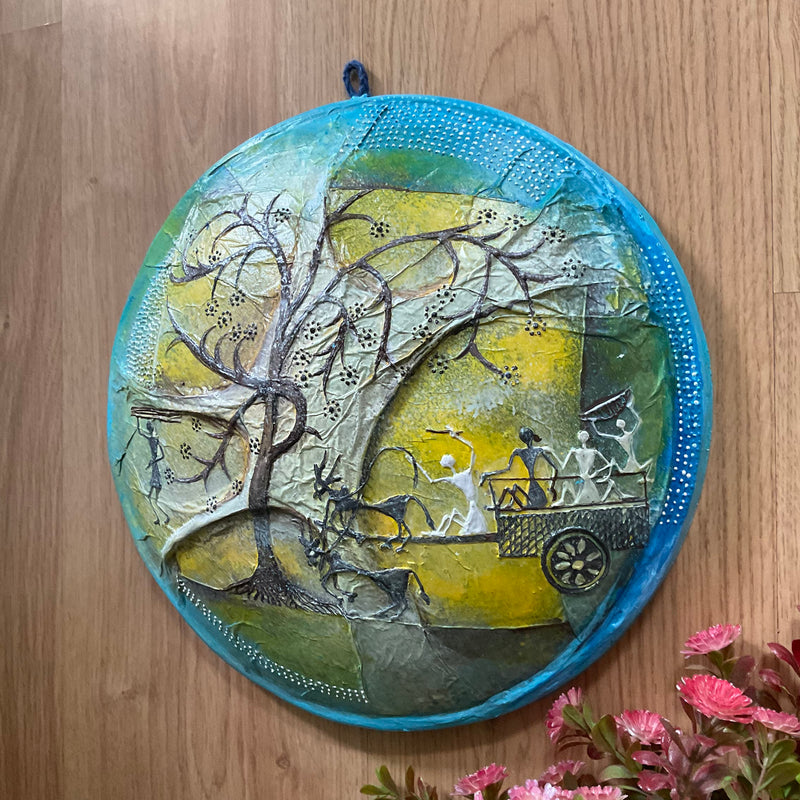 Worli Art Handmade 3D Embossed Round Frame - Crafts N Chisel - Indian Home Decor USA