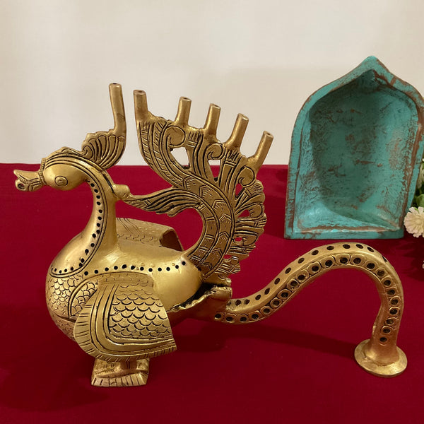 Annapakshi Brass Dhoop Dani With Handle, Incense Holder - Crafts N Chisel - Indian Home Decor USA