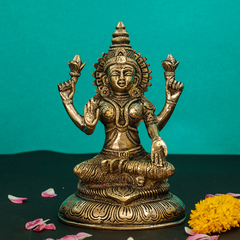 8 Inches Lakshmi Ganesh Saraswati Brass Idol - Decorative Home Decor - Crafts N Chisel - Indian Home Decor USA