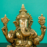 8 Inches Lakshmi Ganesh Brass Idol - Pooja Statue for Home - Festive Decor - Crafts N Chisel - Indian Home Decor USA