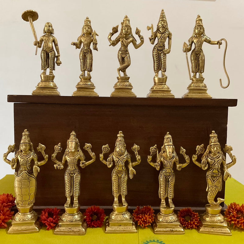 6 Inches Lord Vishnu Dashavatar Brass Idols - Decorative Home Decor - Crafts N Chisel - Indian Home Decor USA
