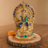 Goddess Laxmi Brass Stonework Idol With Yali Prabahavali - Pooja Murti - Goddess of Fortune, Wealth, Prosperity - Crafts N Chisel - Indian Home Decor USA
