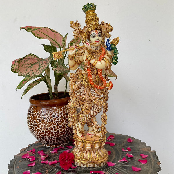 Krishna Marble Dust & Resin Idol - Decorative Figurine - Crafts N Chisel - Indian Home Decor USA