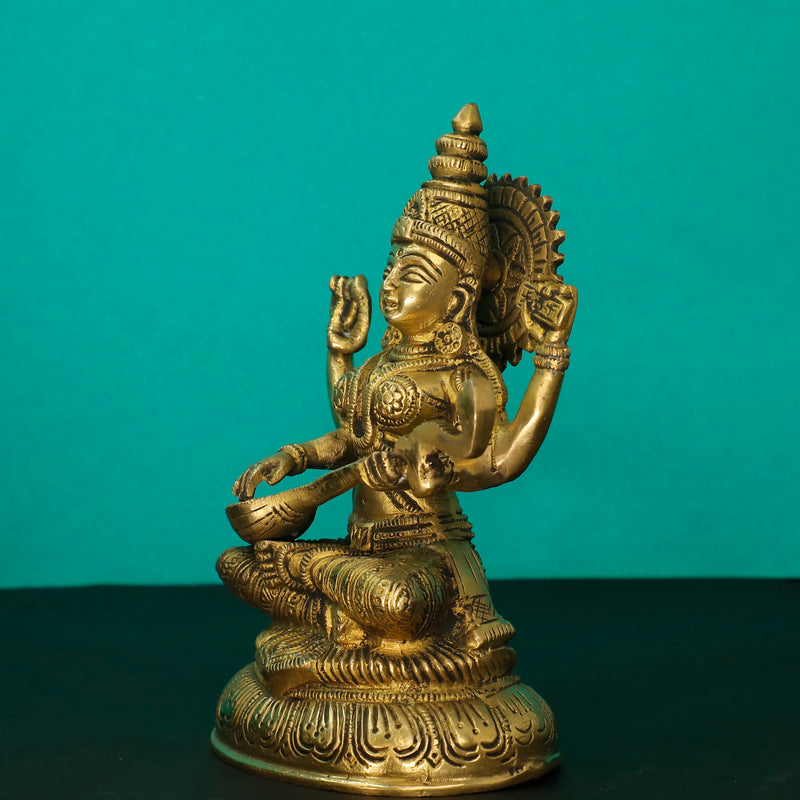 8 Inches Lakshmi Ganesh Saraswati Brass Idol - Decorative Home Decor - Crafts N Chisel - Indian Home Decor USA