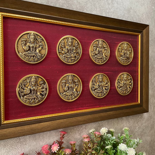 Ashtalakshmi Brass Divine Wall Hanging With Frame - Crafts N Chisel - Indian Home Decor USA