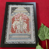 Krishna On Elephant Pattachitra Painting Framed, Handpainted Wall Decor - Crafts N Chisel - Indian Home Decor USA