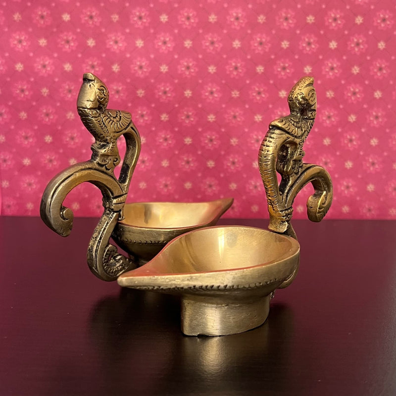 Peacock Diya Brass lamp (Set of 2) - Pooja Decor - Crafts N Chisel - Indian Home Decor USA