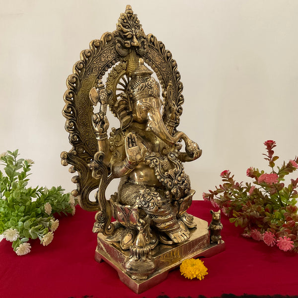 17.5 Inches Lord Ganesh Brass Idol - handcrafted Ganpati Decorative Statue for Home Decor - Housewarming Gift - Crafts N Chisel - Indian Home Decor USA