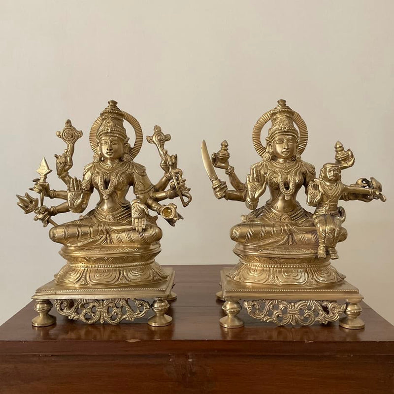 9 Inches Ashtalakshmi Bronze Idol - Decorative Figurine - Crafts N Chisel - Indian Home Decor USA