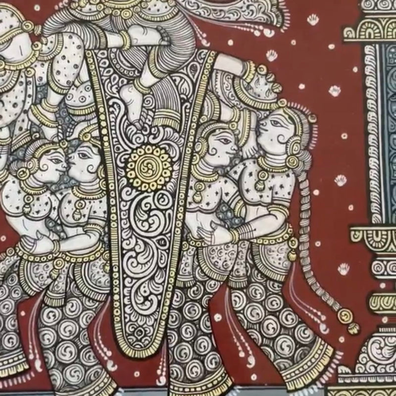 Krishna On Elephant Pattachitra Painting Framed, Handpainted Wall Decor - Crafts N Chisel - Indian Home Decor USA