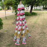 Pink White Artificial Lotus Garland With Bell Set of 10 Pcs - Crafts N Chisel - Indian Home Decor USA