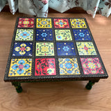 14 Inches Ceramic Tile Wooden Chowki For Idols And Pooja - Crafts N Chisel - Indian Home Decor USA