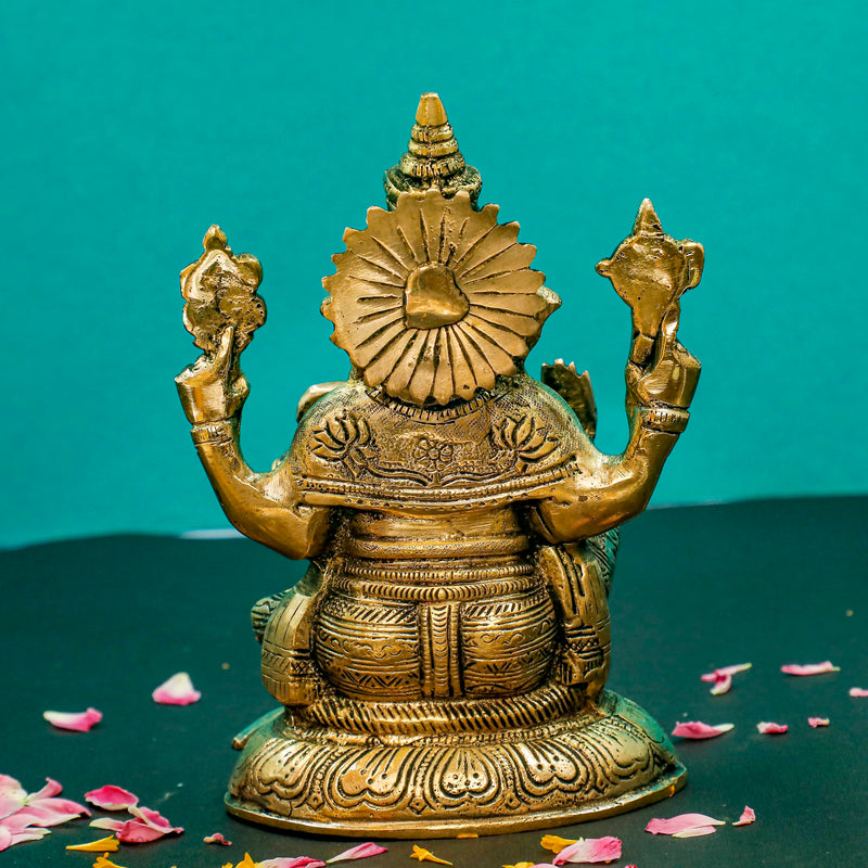 8 Inches Lakshmi Ganesh Brass Idol - Pooja Statue for Home - Festive Decor - Crafts N Chisel - Indian Home Decor USA