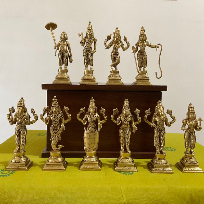 6 Inches Lord Vishnu Dashavatar Brass Idols - Decorative Home Decor - Crafts N Chisel - Indian Home Decor USA