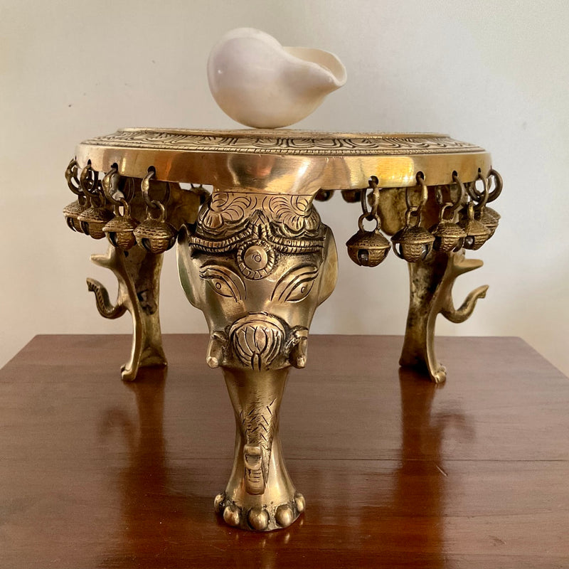 Elephant Chisel Brass Chowki | Indian Handicrafts Home Decor USA | Crafts N Chisel