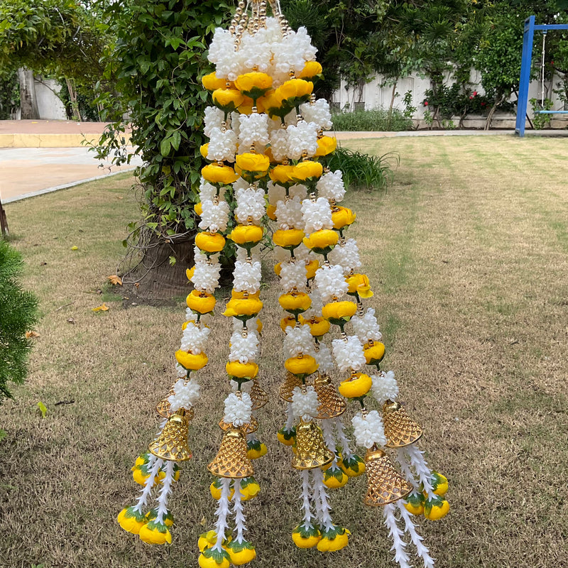 Yellow White Artificial Garland With Bell Set of 10 Pcs - Crafts N Chisel - Indian Home Decor USA