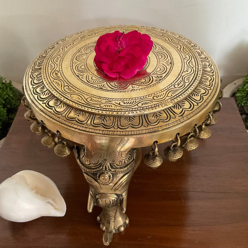 Elephant Chisel Brass Chowki | Indian Handicrafts Home Decor USA | Crafts N Chisel