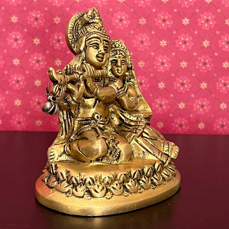 4 Inches Radha Krishna Decorative Brass Idol and Statue - Crafts N Chisel - Indian Home Decor USA
