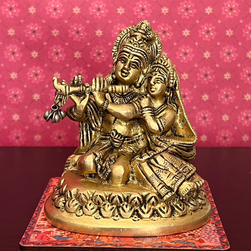 4 Inches Radha Krishna Decorative Brass Idol and Statue - Crafts N Chisel - Indian Home Decor USA