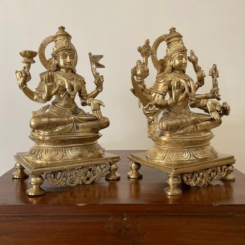 9 Inches Ashtalakshmi Bronze Idol - Decorative Figurine - Crafts N Chisel - Indian Home Decor USA