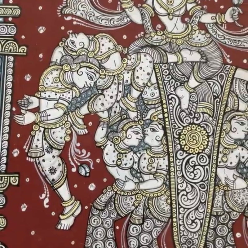 Krishna On Elephant Pattachitra Painting Framed, Handpainted Wall Decor - Crafts N Chisel - Indian Home Decor USA