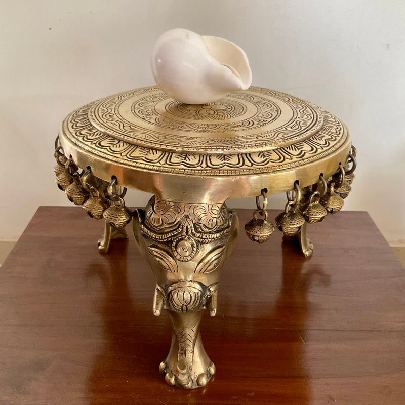 Elephant Chisel Brass Chowki | Indian Handicrafts Home Decor USA | Crafts N Chisel