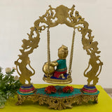 Baby Krishna Swing Yali Decorative Brass Idol Statue - Crafts N Chisel - Indian Home Decor USA