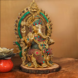 15 Inches Lord Ganesh Brass Idol Stonework - Ganpati Statue for Home Decor - Housewarming Gift - Crafts N Chisel - Indian Home Decor USA