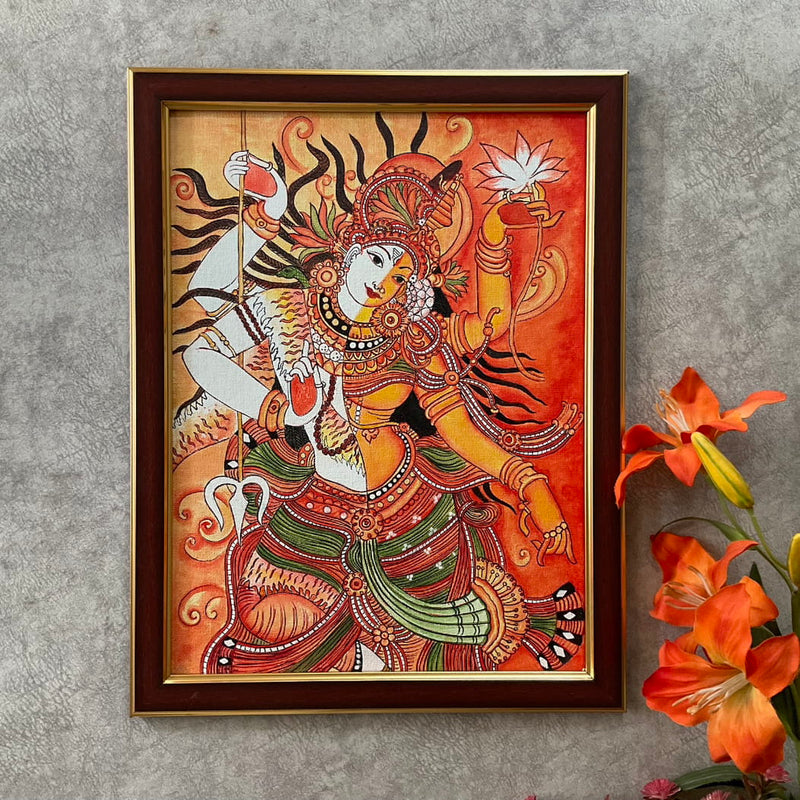 Ardhanarishvara Kerala Mural - Shiva Parvathi Handpainted Wall Decor - Crafts N Chisel - Indian Home Decor USA