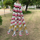 Pink White Artificial Lotus Garland With Bell Set of 10 Pcs - Crafts N Chisel - Indian Home Decor USA