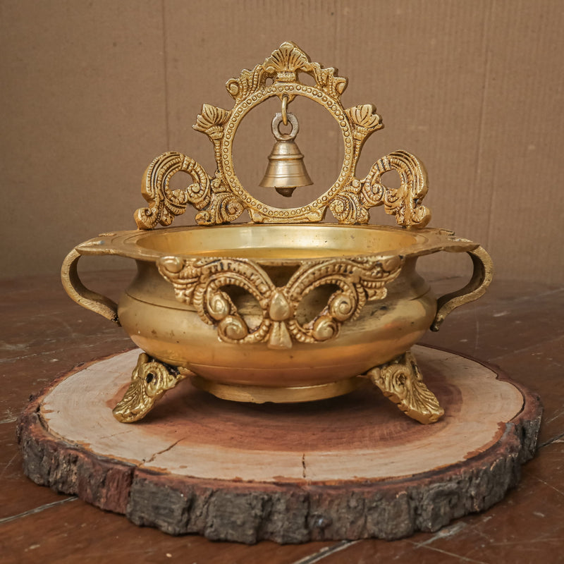 Brass Urli With Bell - 6 Inches Urli Bowl For Festive Decor - Crafts N Chisel - Indian Home Decor USA