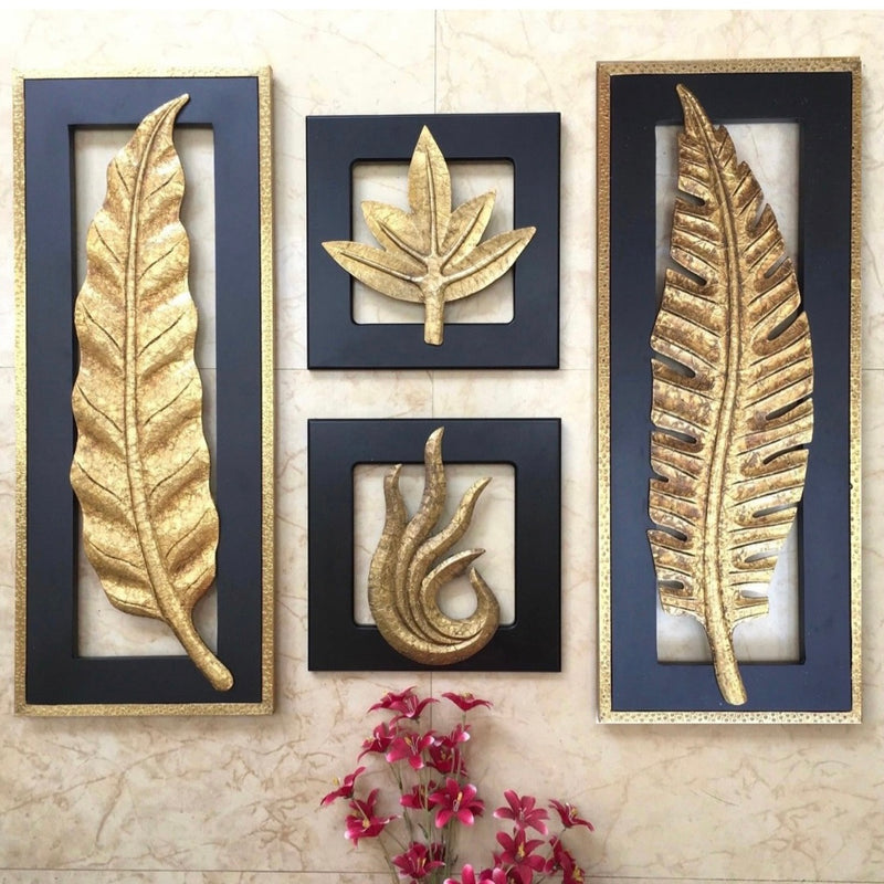 Brass Leaf Wall Hanging (Set of 4) - Crafts N Chisel - Indian Home Decor USA