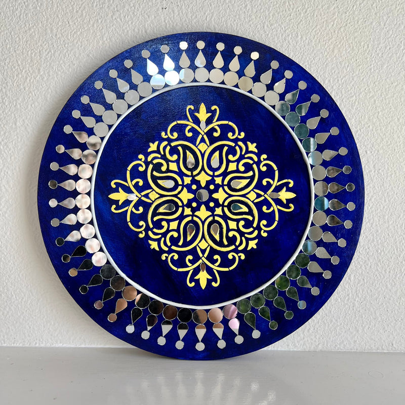 12 Inches Mandala Lippan Art Wall Hanging - Clay Mirror Wall Decor - Crafts N Chisel - Indian Home Decor USA