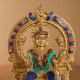 Goddess Laxmi Brass Stonework Idol With Yali Prabahavali - Pooja Murti - Goddess of Fortune, Wealth, Prosperity - Crafts N Chisel - Indian Home Decor USA