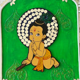 14 Inches Baby Krishna Lippan Art Wall Hanging - Clay Mirror Wall Decor - Crafts N Chisel - Indian Home Decor USA