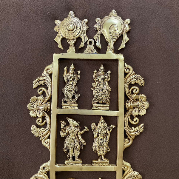 29.5 Inches Lord Vishnu Dashavatar Brass Divine Wall Hanging - Antique Finish - Crafts N Chisel - Indian Home Decor USA